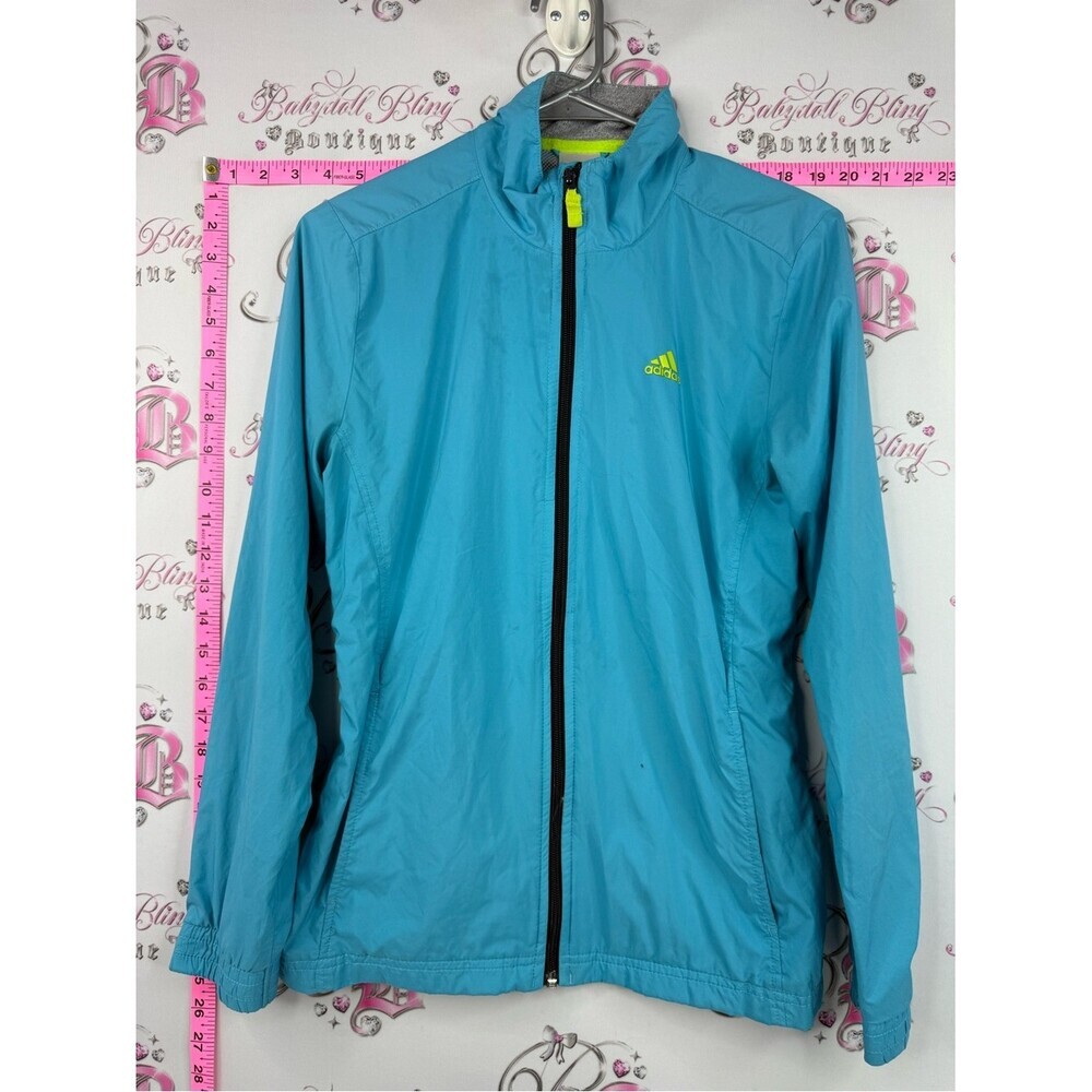 adidas jacket Women's Turquoise wind rain Jacket with Neon Yellow green Accents